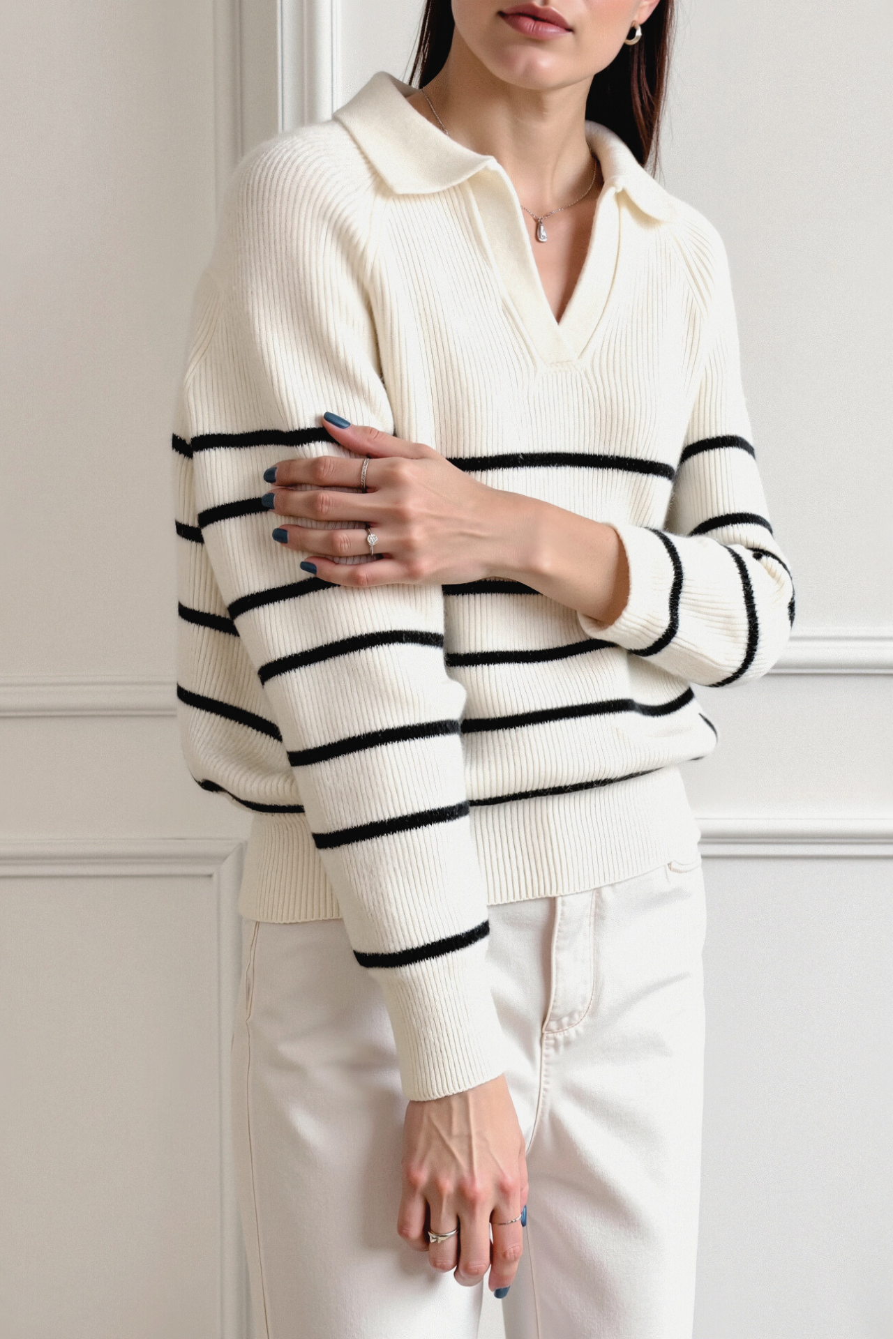 Old Money Klassischer Gestreifter Raglanärmel Pullover