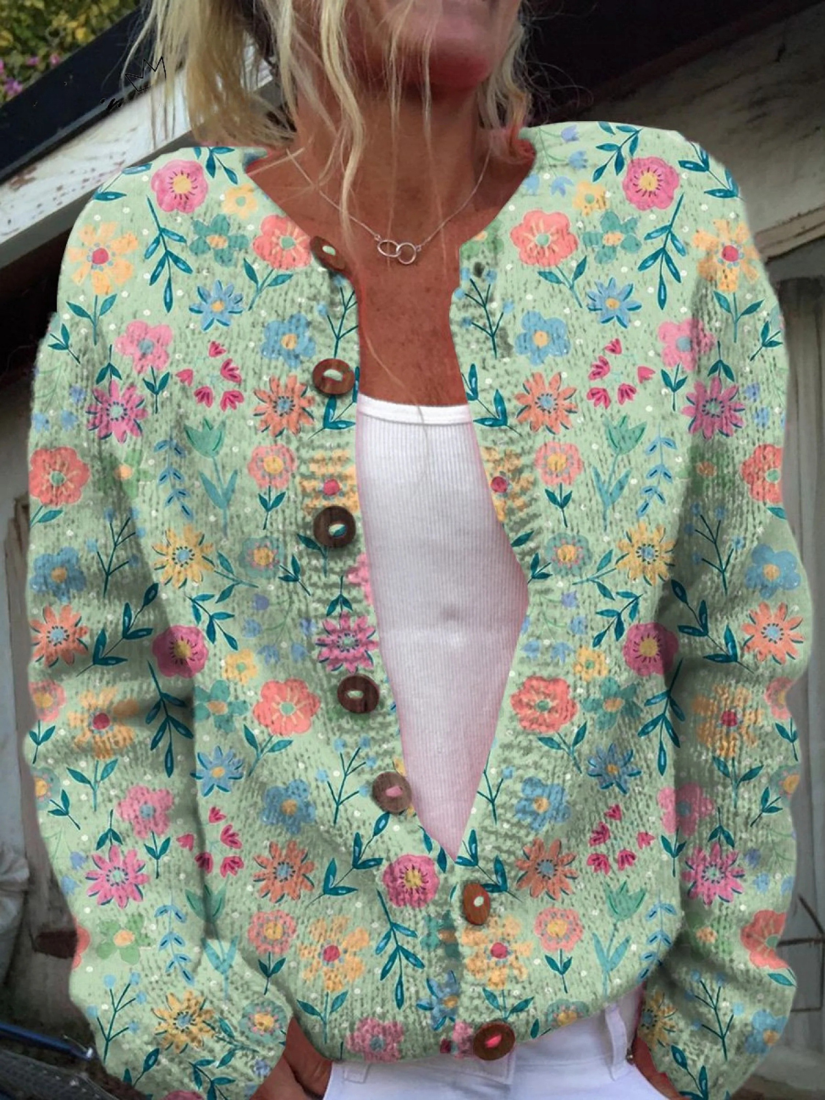 Sommerfeld Blumenmuster Druck Knopf-Cardigan Pullover