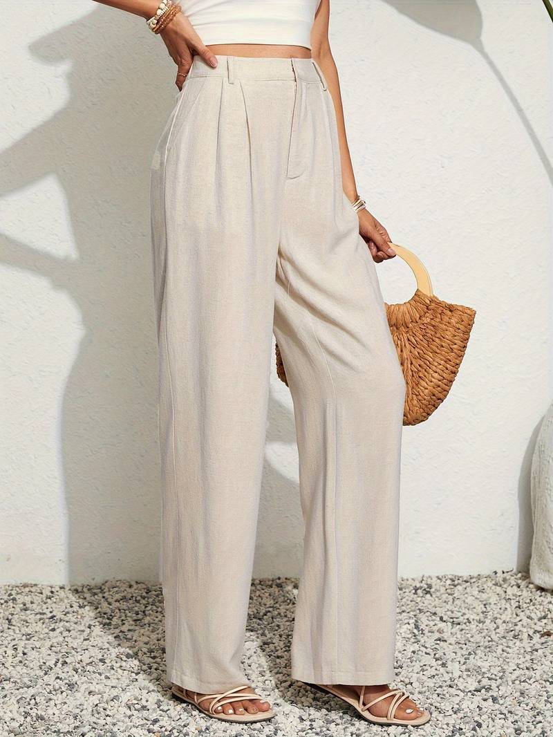 Old Money Lockere Unifarbene Falten Gerade Beinform Hose