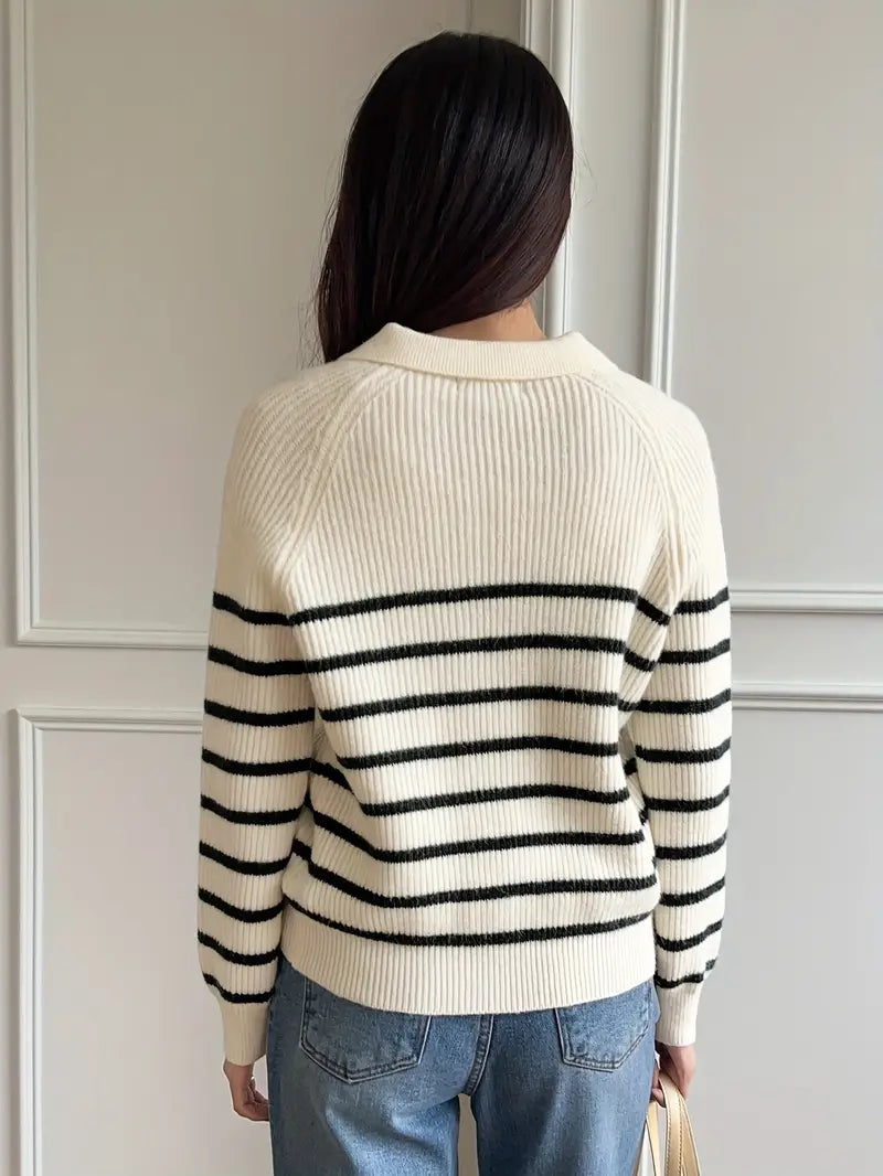 Old Money Klassischer Gestreifter Raglanärmel Pullover