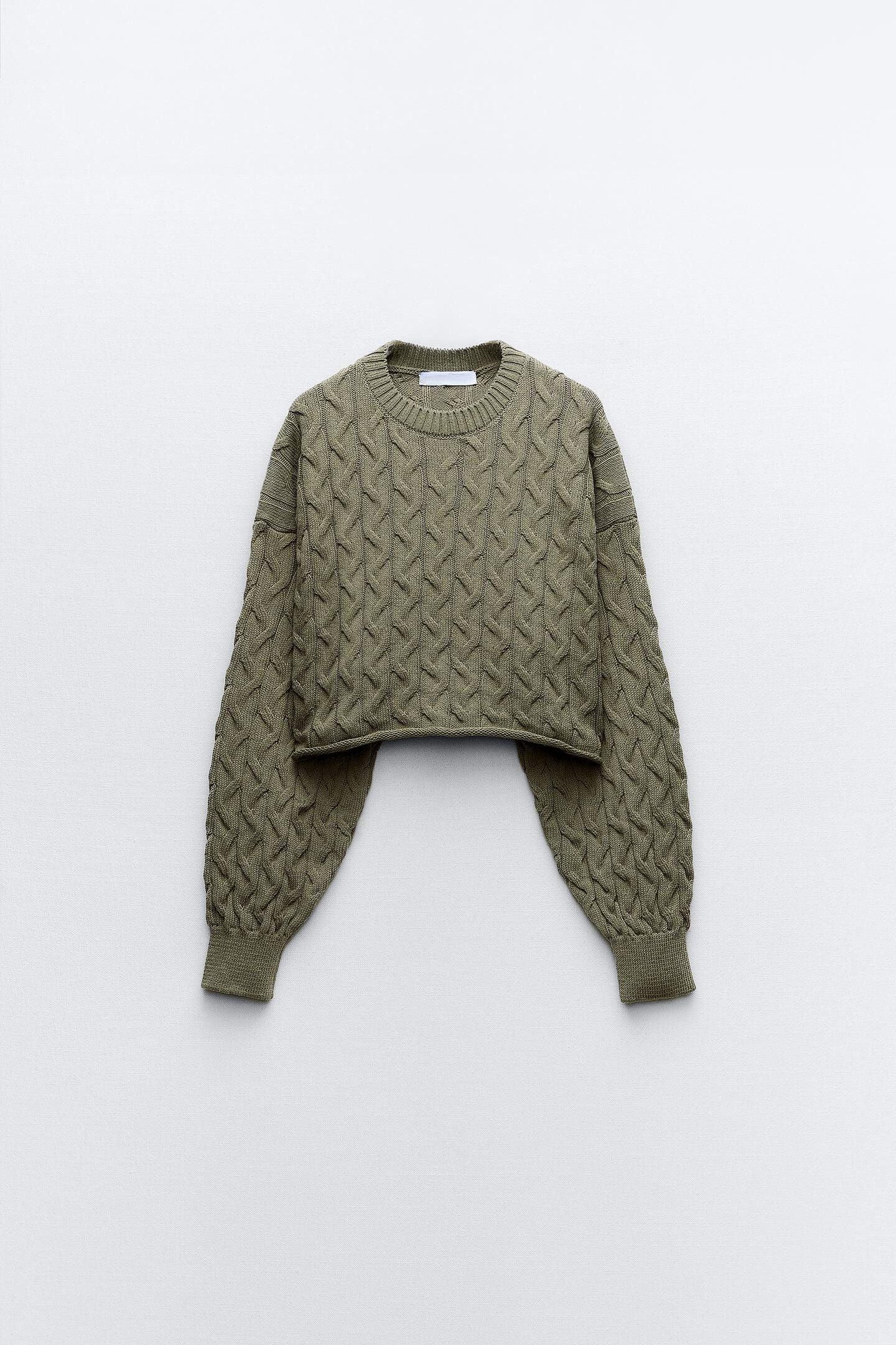 Old Money Kabel-Cropped Wollpullover