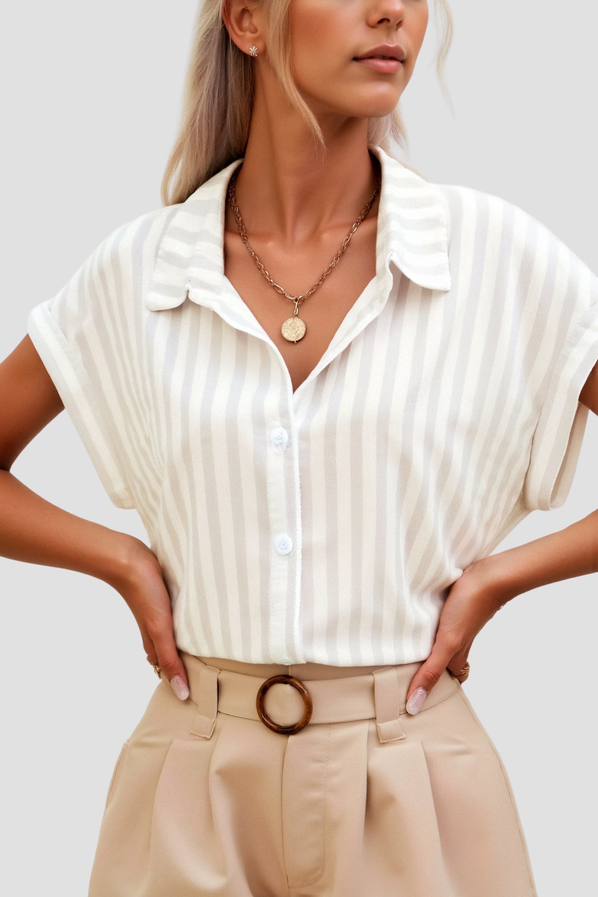 Old Money Lässiges Sommer Elegantes Gestreiftes Knopf-Front Hemd