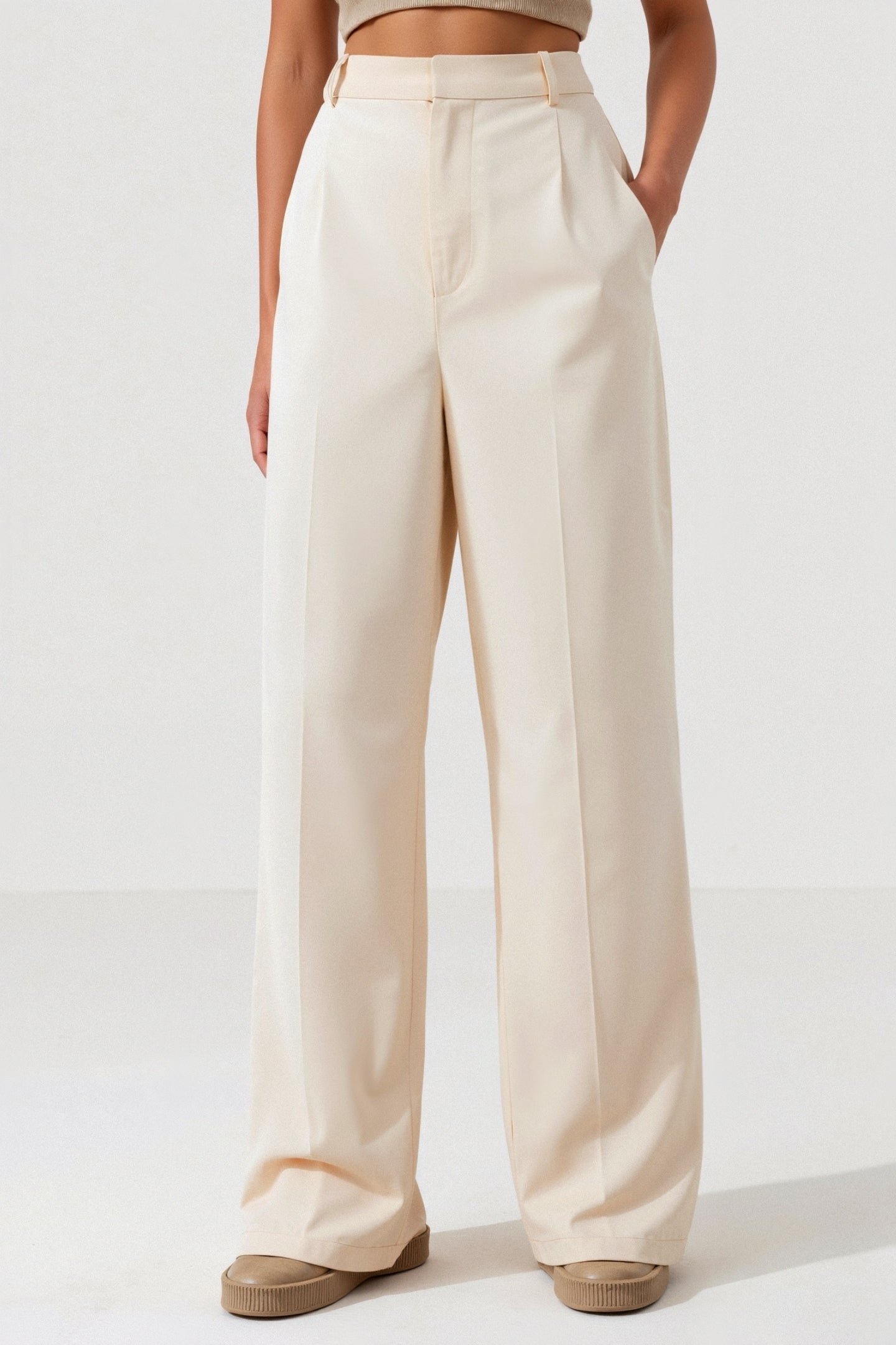 Elegante Hochtaillierte Weite Hose in Einfarbig