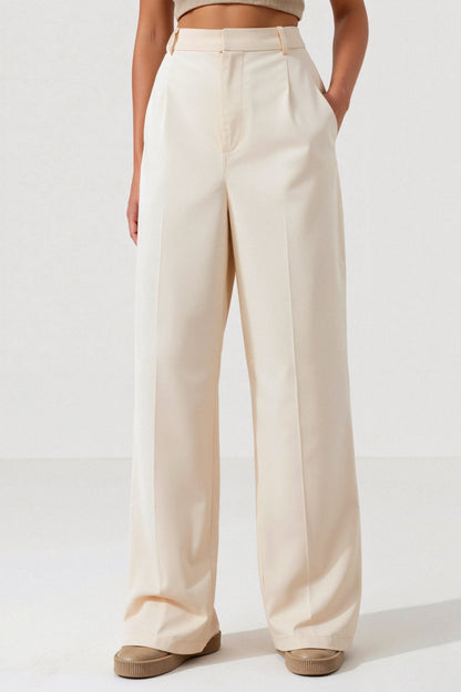 Elegante Hochtaillierte Weite Hose in Einfarbig