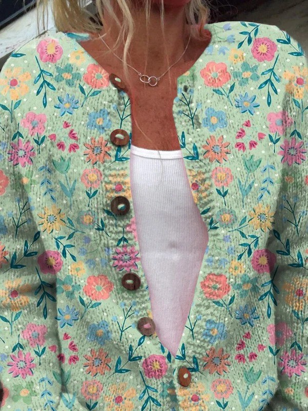 Sommerfeld Blumenmuster Druck Knopf-Cardigan Pullover