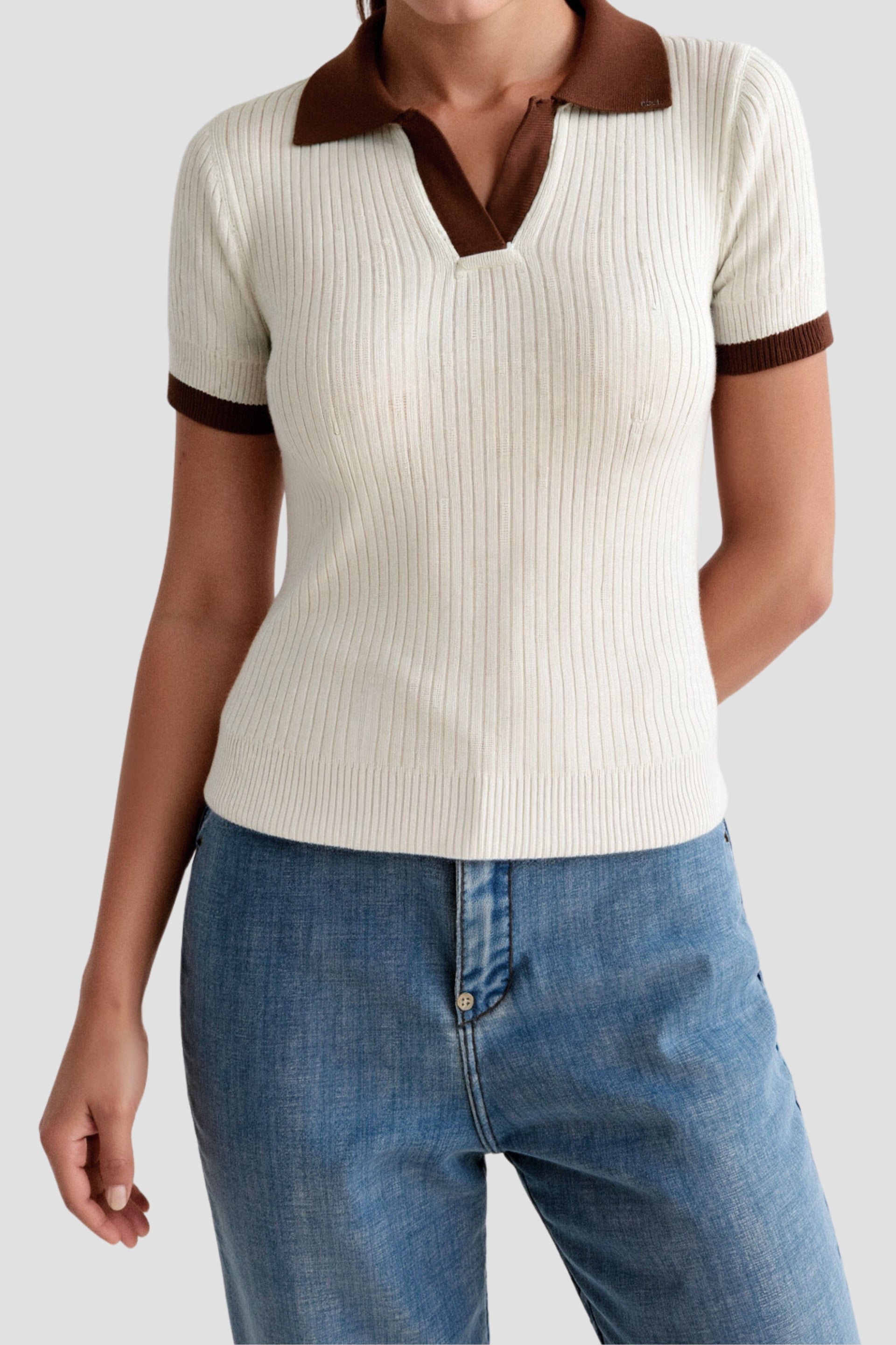 Old Money Casual Polo Farbblock Notched Collar Stricktop