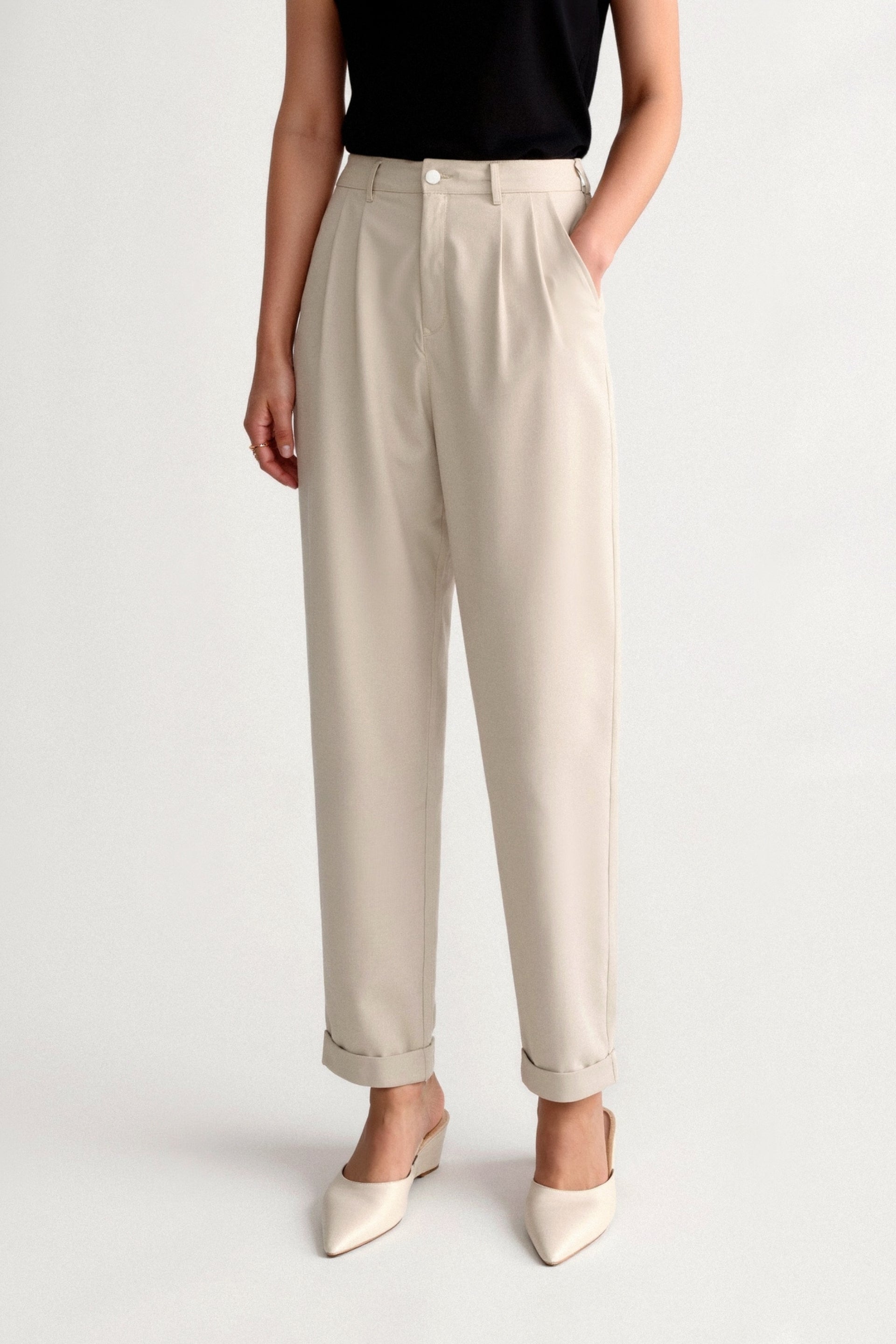 Old Money Casual Hochtaillierte Einfarbige Knopf Gerade Hose