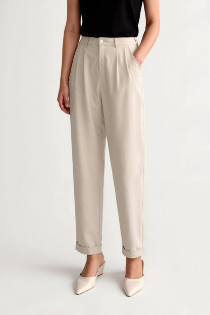 Old Money Casual Hochtaillierte Einfarbige Knopf Gerade Hose