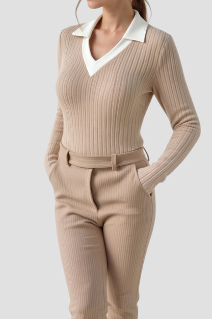 Old Money Strickpullover aus Wolle mit schmalem Rippenmuster