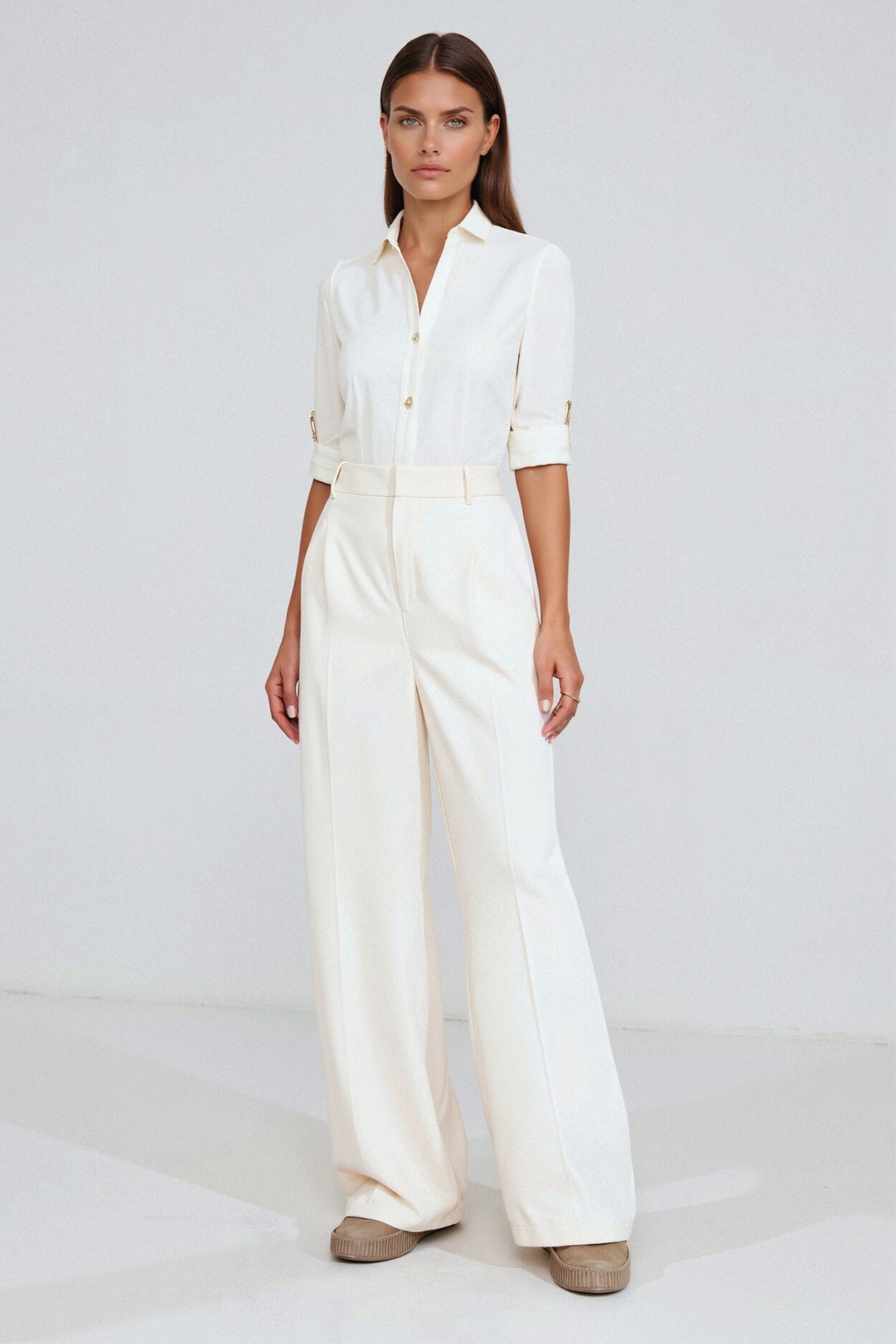 Elegante Hochtaillierte Weite Hose in Einfarbig
