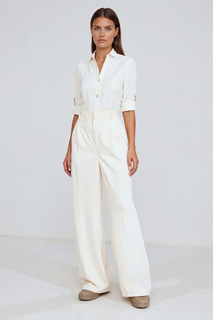 Elegante Hochtaillierte Weite Hose in Einfarbig