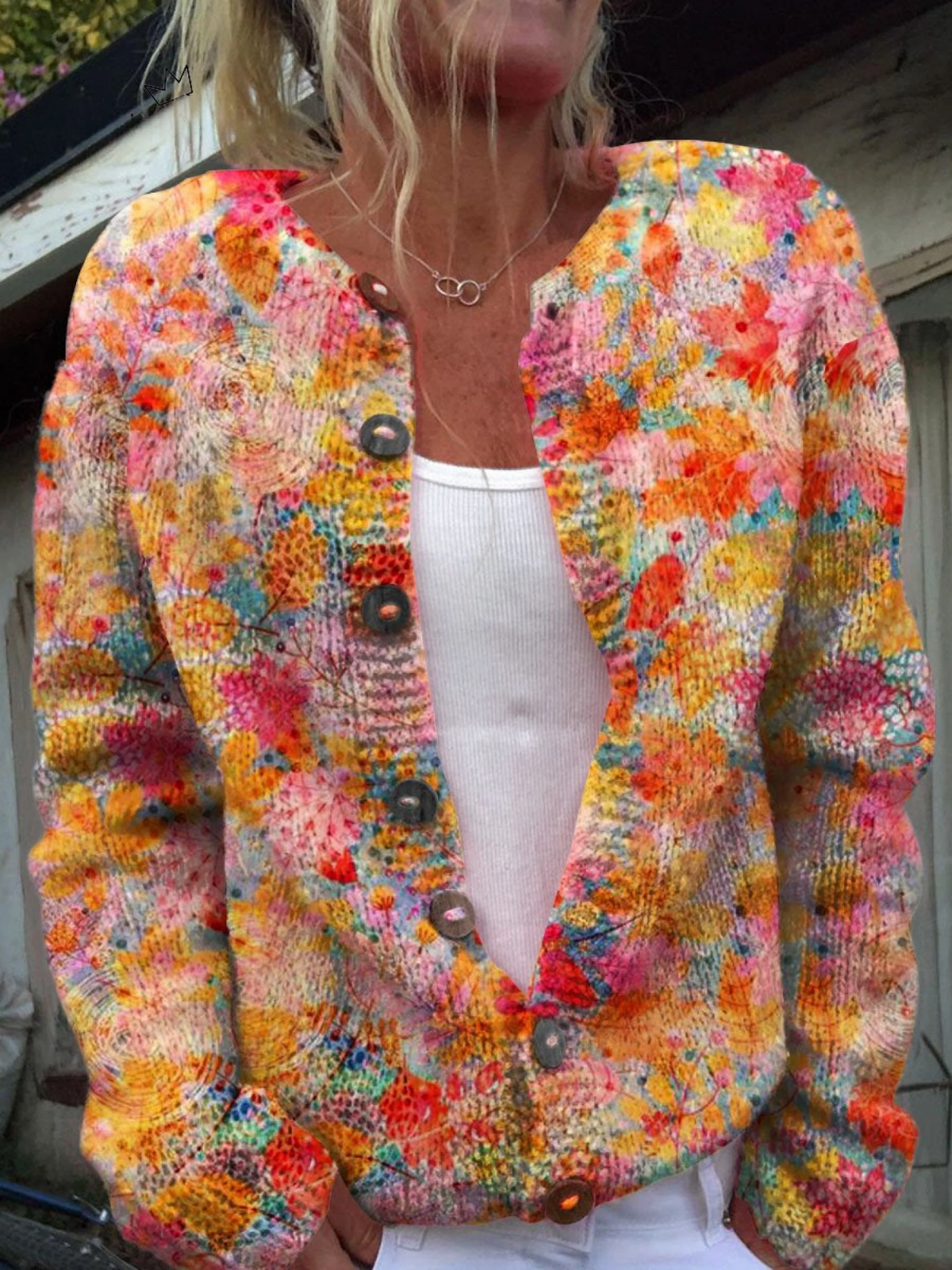 Blumenmuster Knopf-Cardigan Pullover