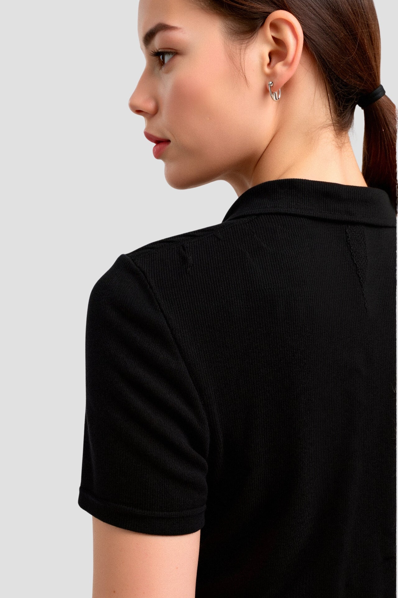 Old Money Cropped Solid Collared Kurzarm Ripp-Polo T-Shirt