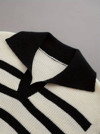 Old Money Damen Stilvoll Gestreifter Strickpullover Polo Weste