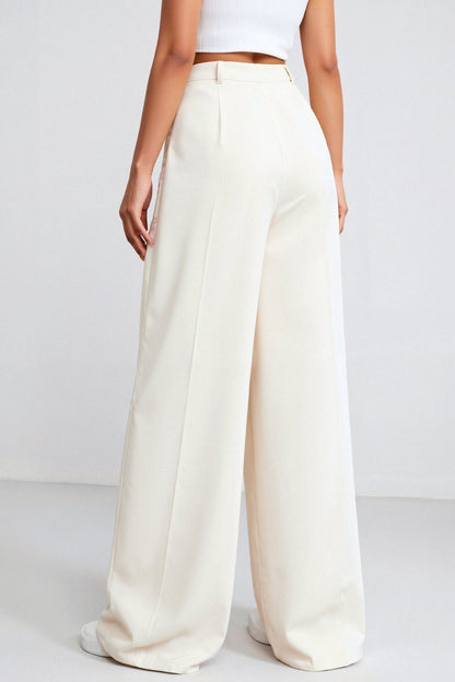 Elegante Hochtaillierte Weite Hose in Einfarbig