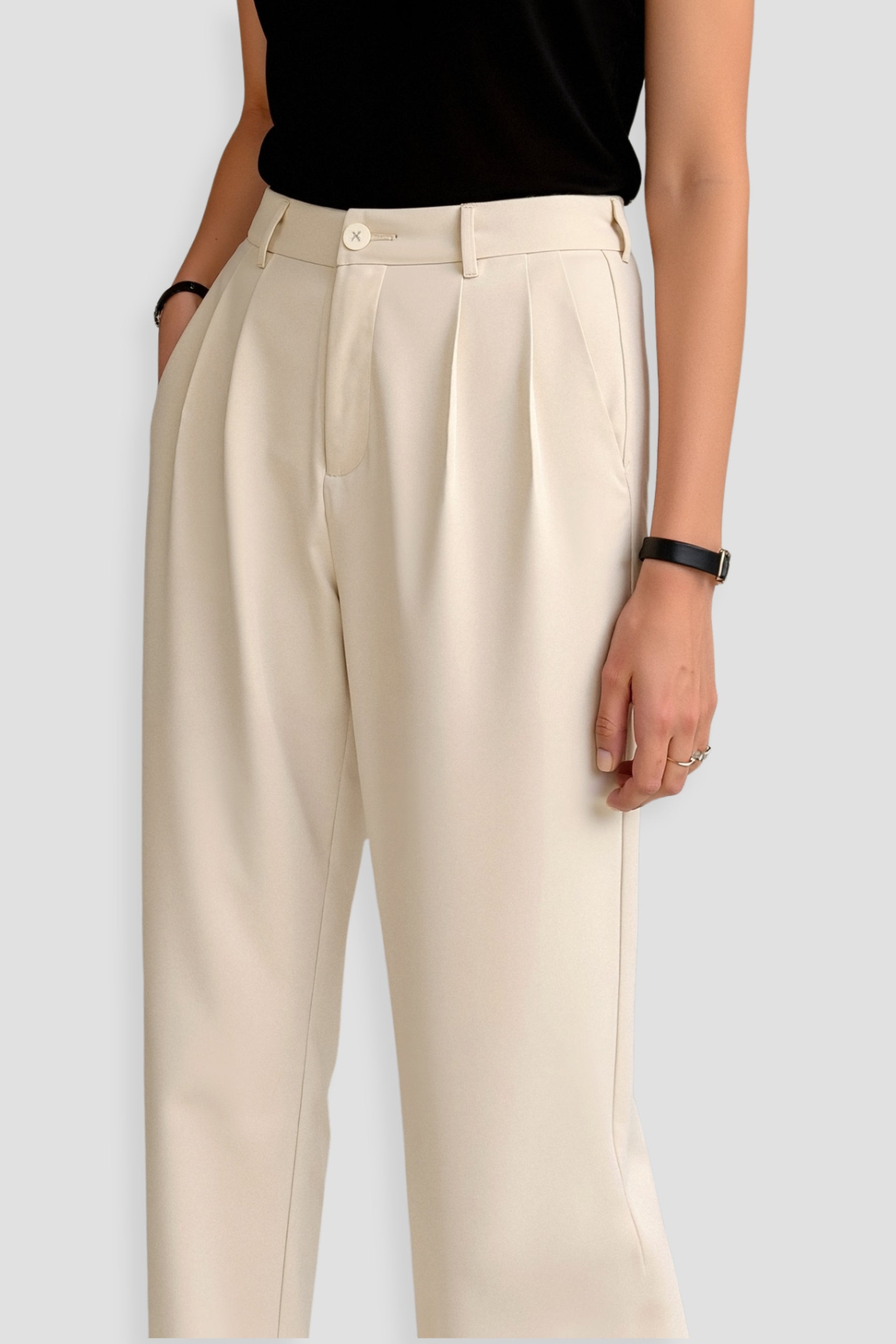Old Money Casual Hochtaillierte Einfarbige Knopf Gerade Hose