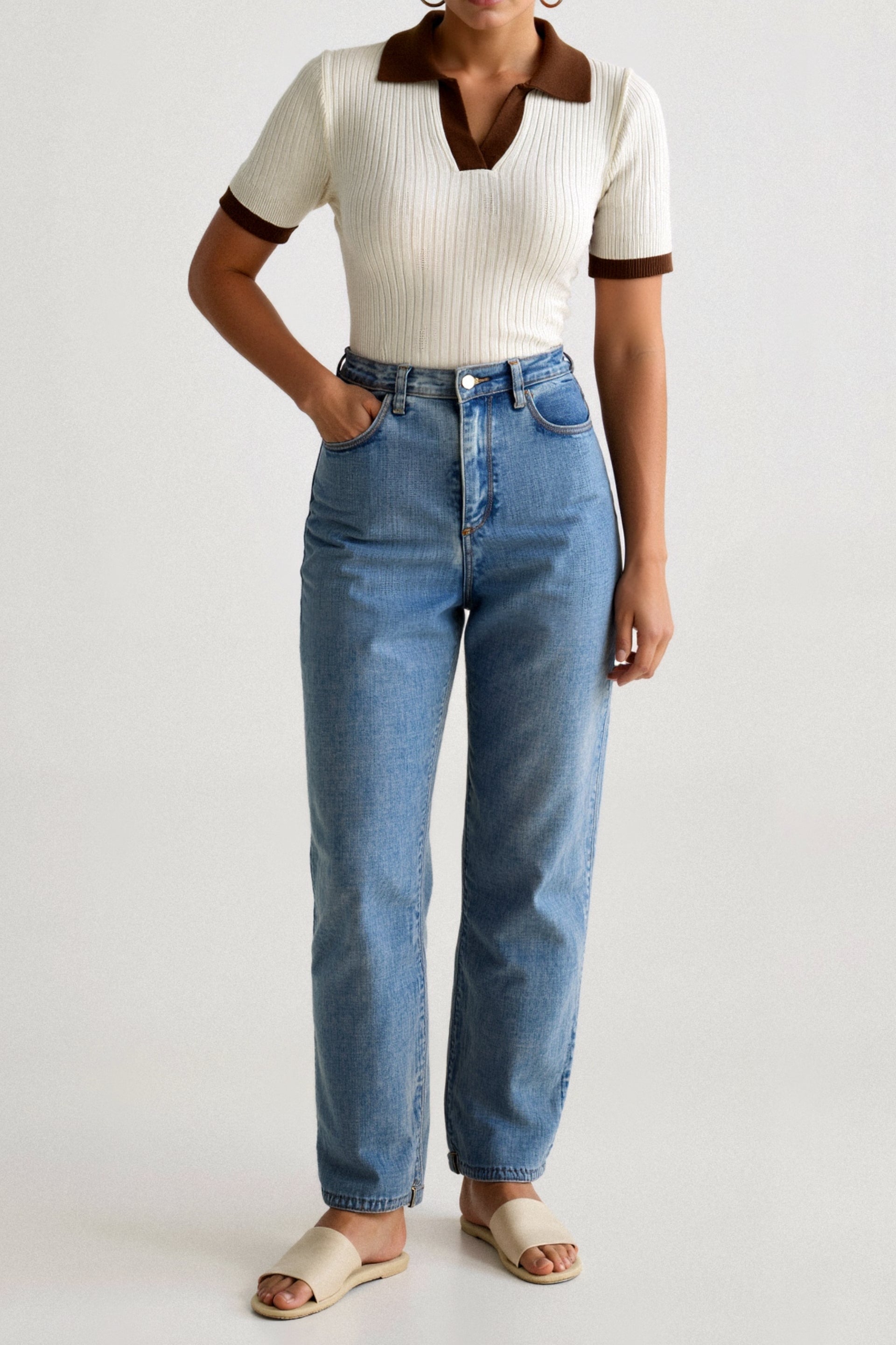 Old Money Casual Polo Farbblock Notched Collar Stricktop