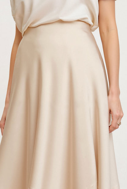 Old Money Solid High Waist Draped Midi Rock