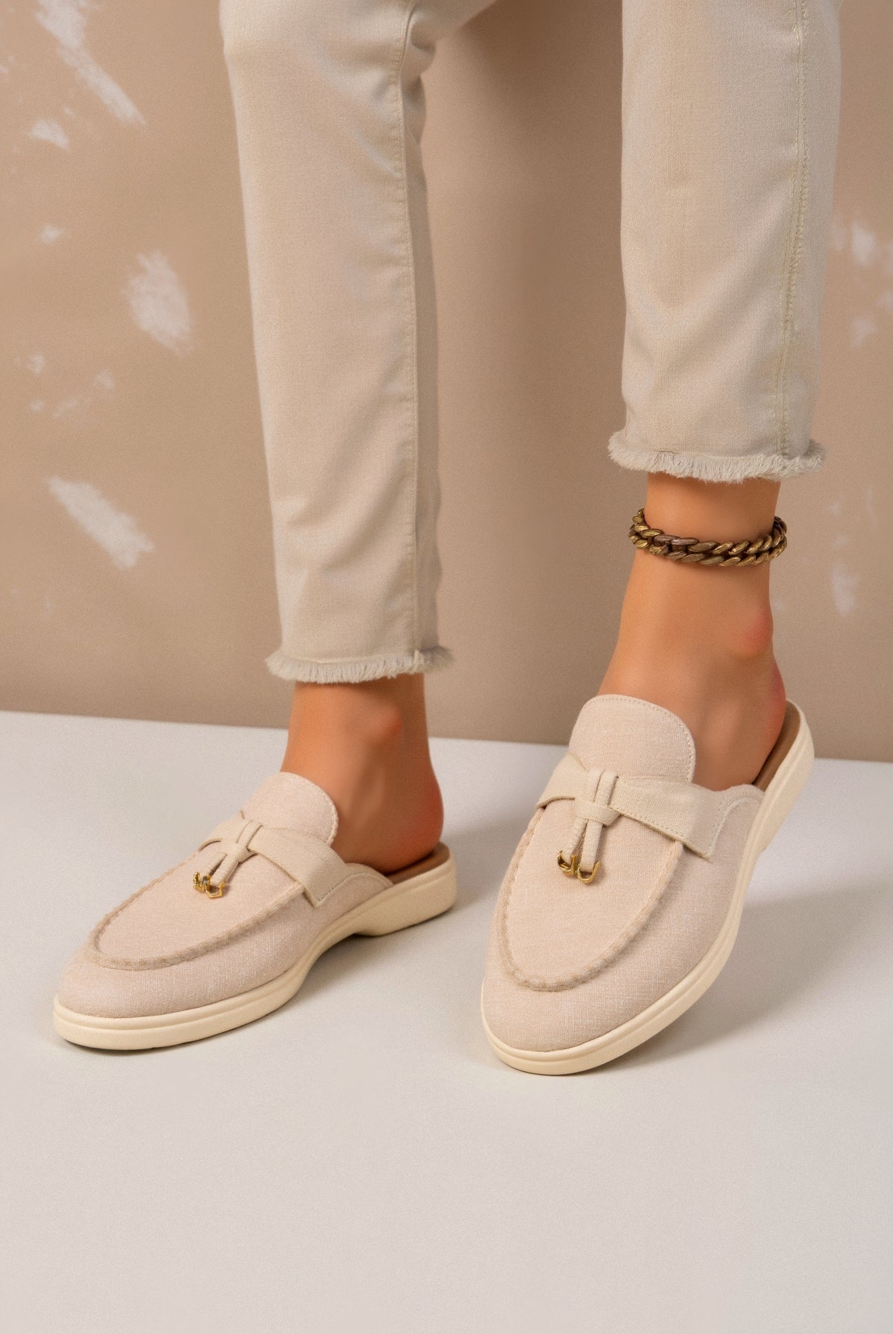 Old Money Damen Slip-On Flachschuhe Sandalen mit geschlossenem Zehenbereich