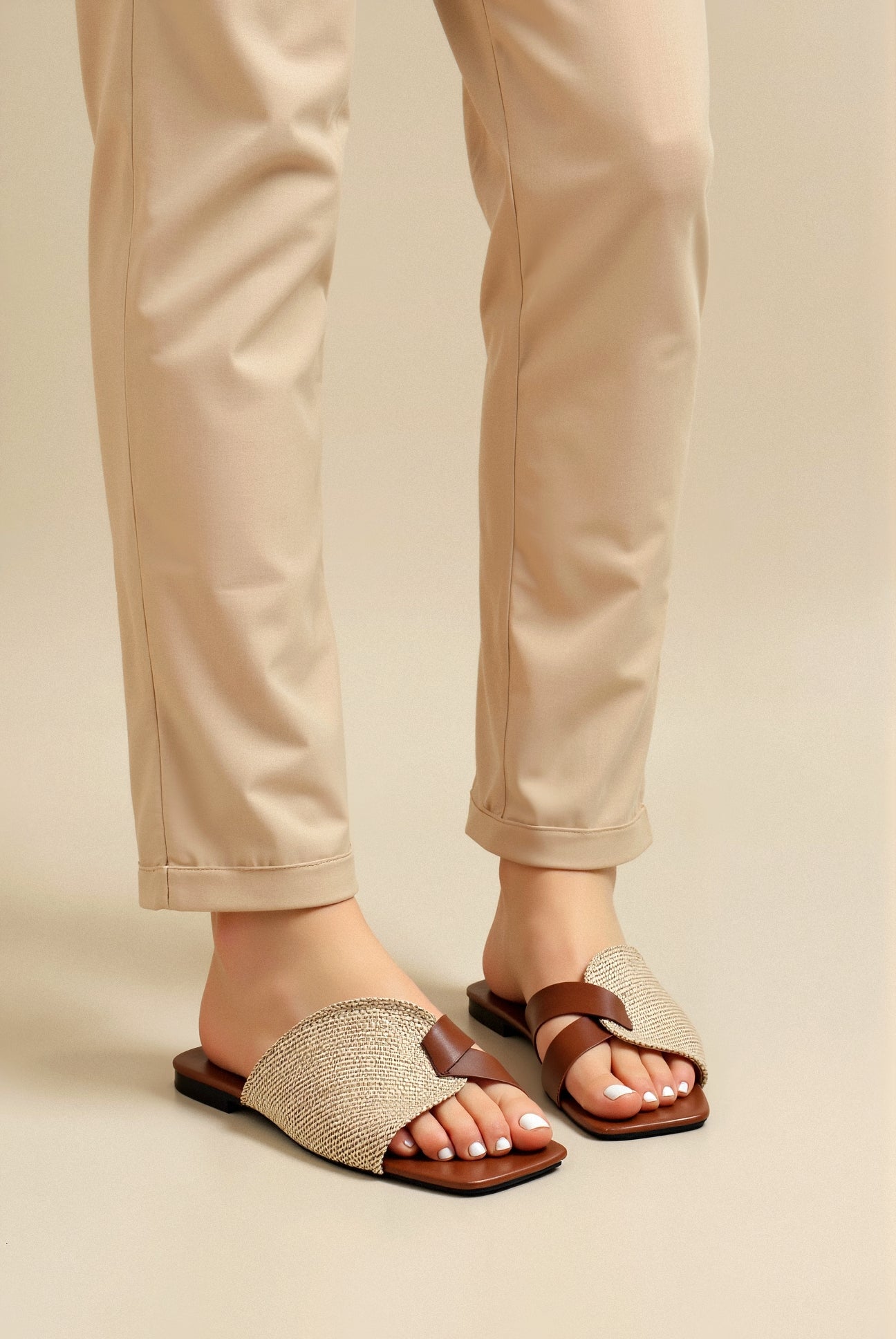 Old Money Damen Quadrat Zehen Casual Retro Offene Zehen Flache Slides