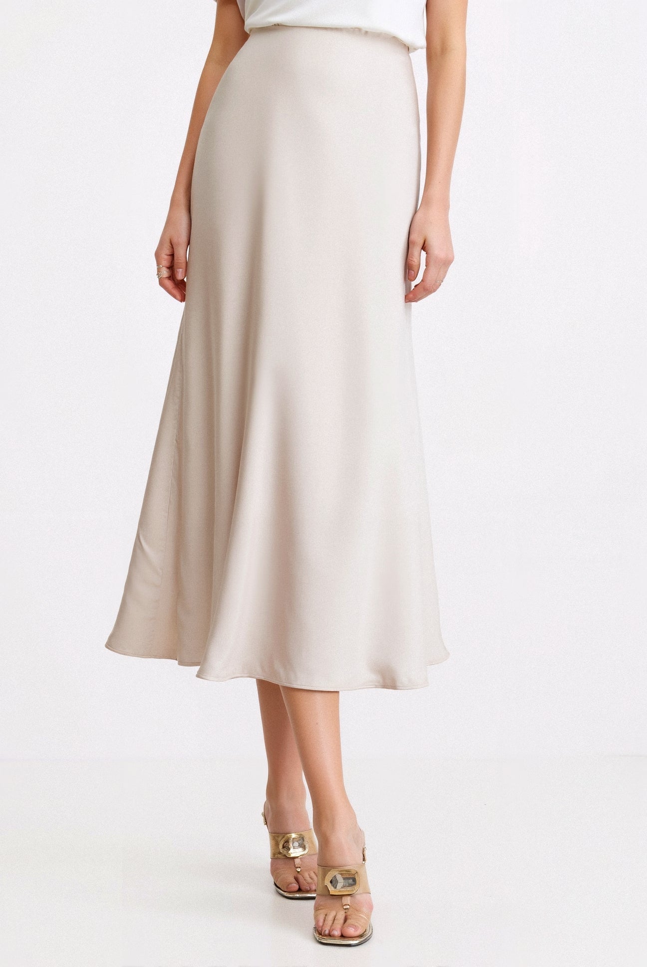 Old Money Solid High Waist Draped Midi Rock