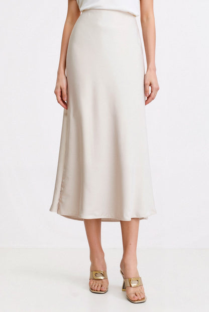 Old Money Solid High Waist Draped Midi Rock
