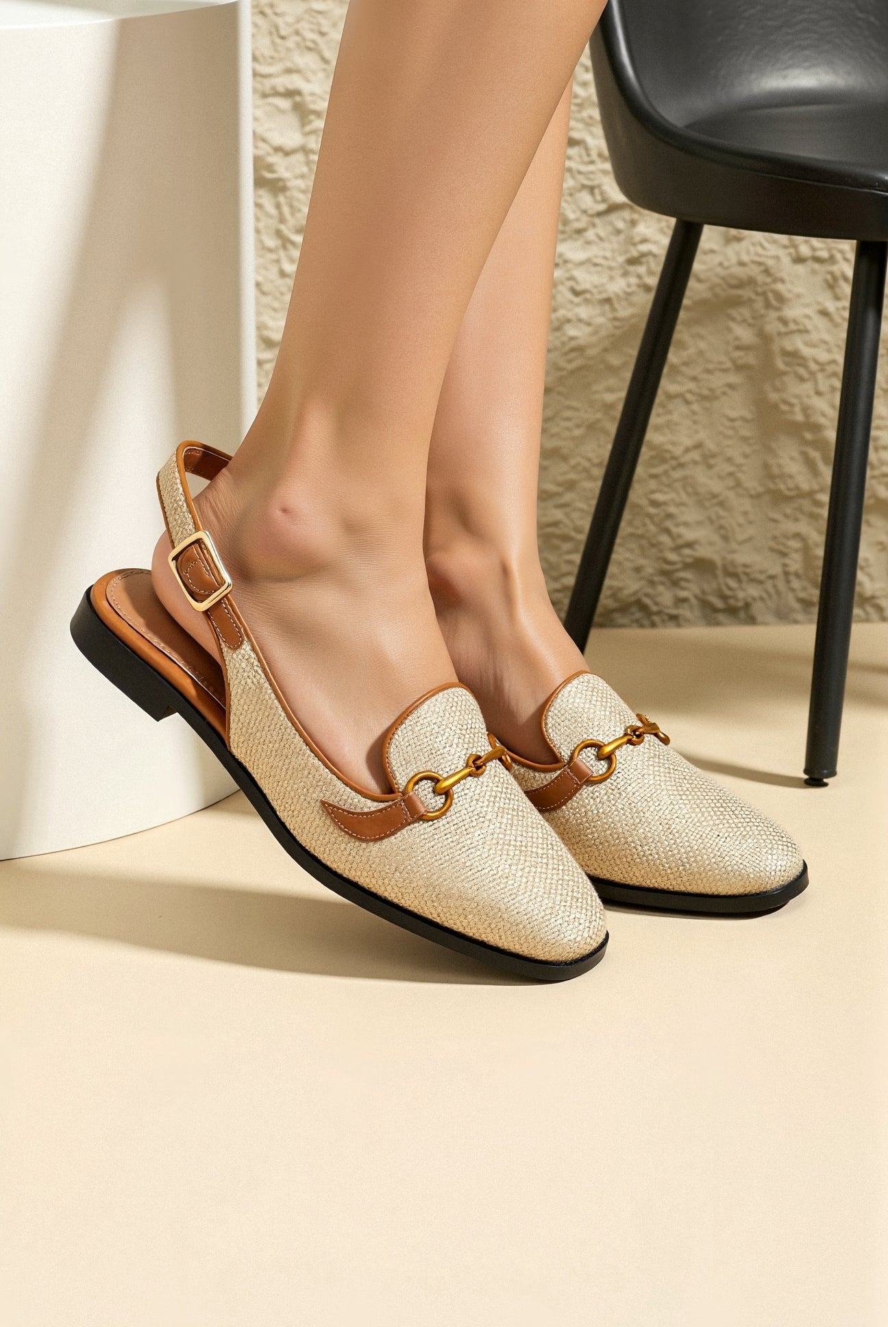 Old Money Damen Metallic Schnalle Chic Dekor Flache Sandalen