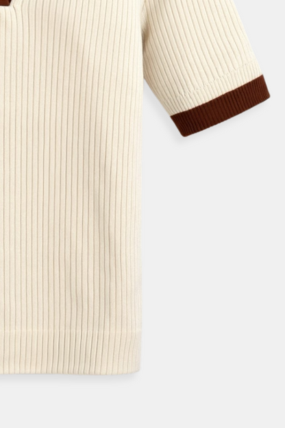 Old Money Casual Polo Farbblock Notched Collar Stricktop