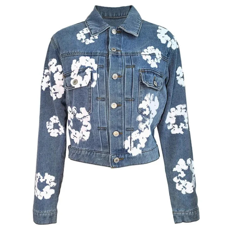 Blumenmuster Denimjacke