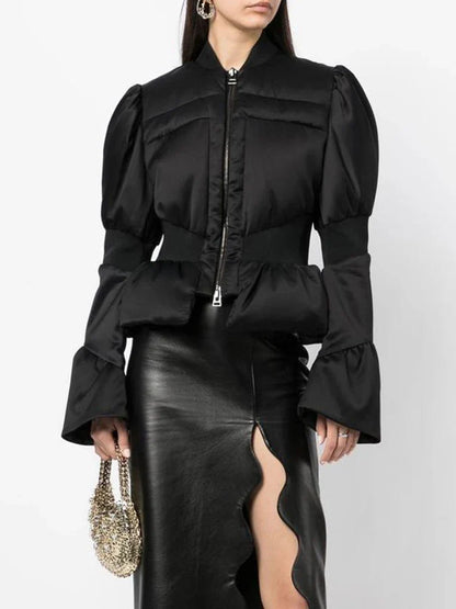 Gepolsterte Satin-Daunen-Peplum-Jacke