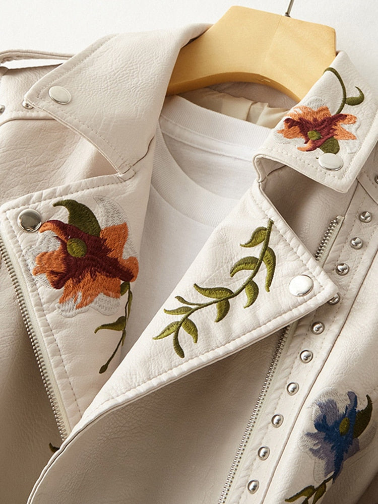 Retro Flora Lederjacke