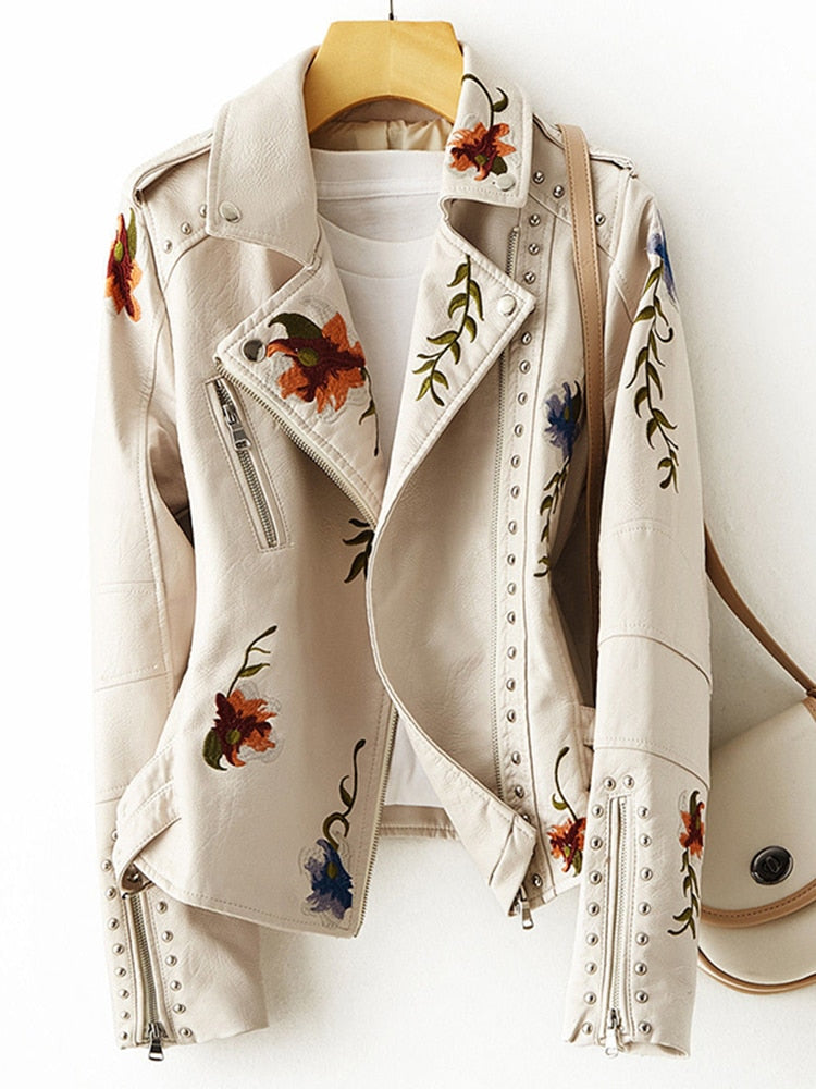 Retro Flora Lederjacke