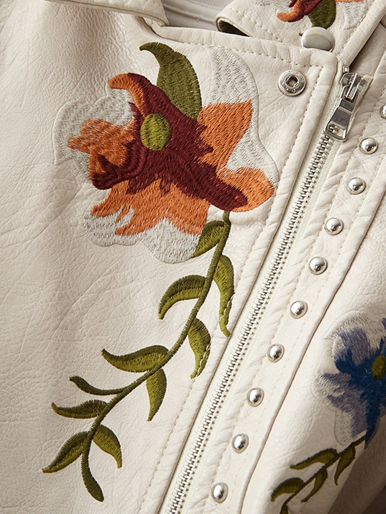 Retro Flora Lederjacke