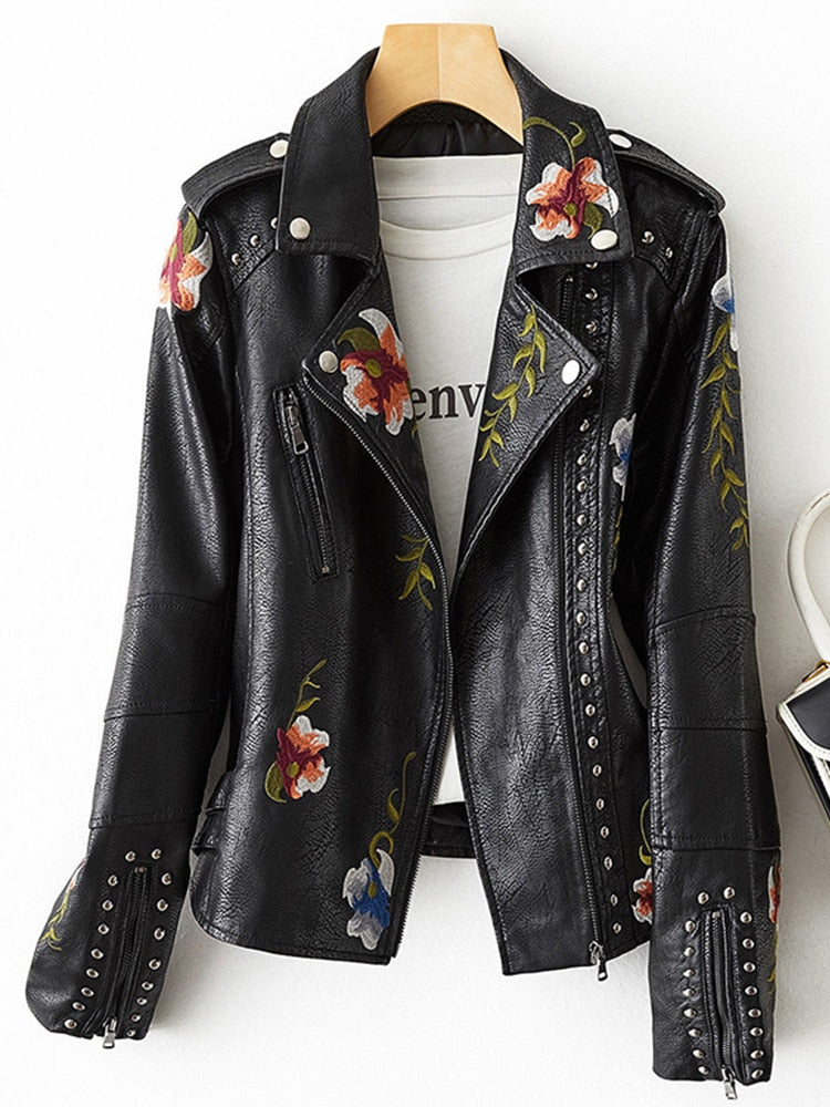 Retro Flora Lederjacke