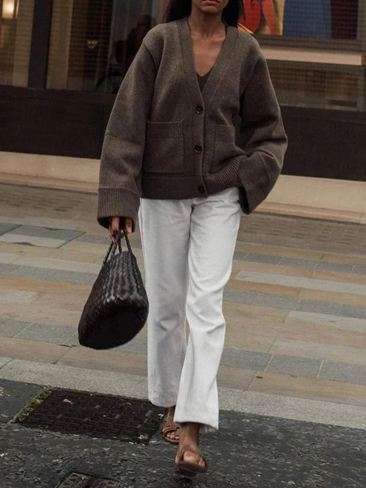 Elinor - Damen Strickjacke Einfarbig Langarm