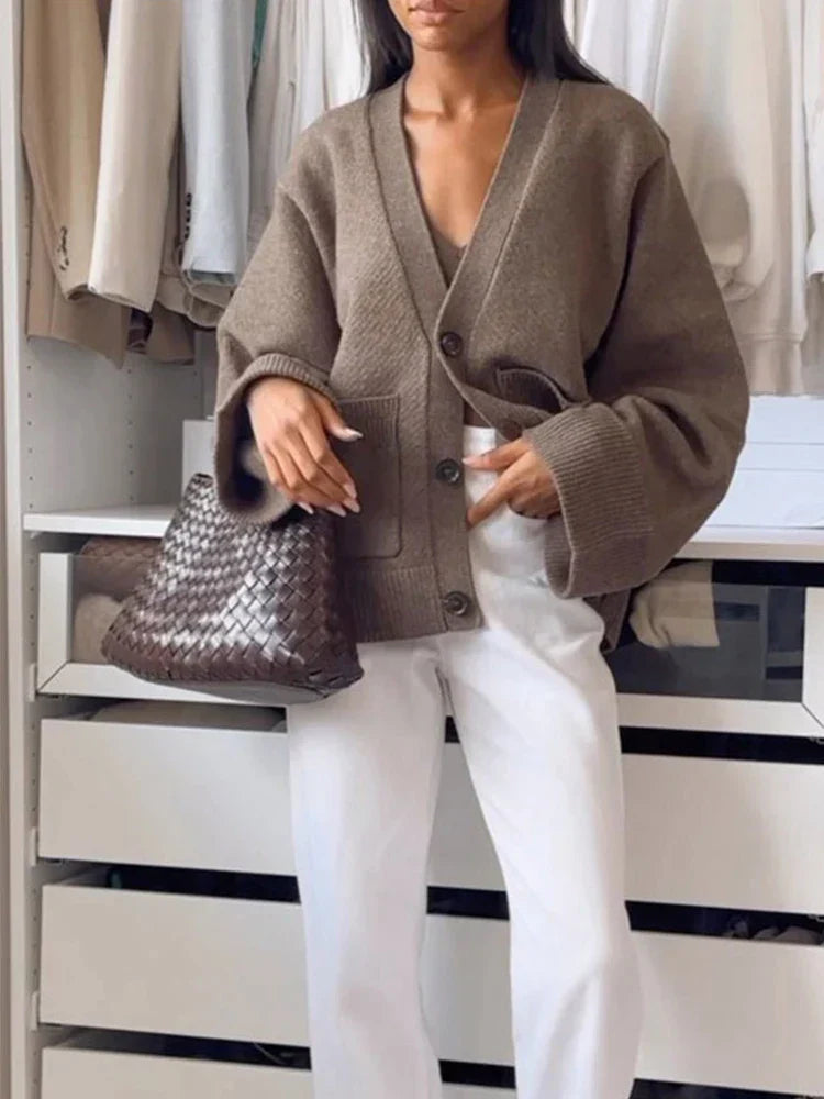 Elinor - Damen Strickjacke Einfarbig Langarm