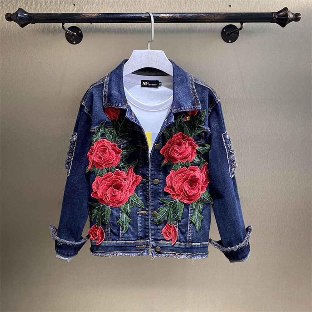 Rote Rose Denimjacke