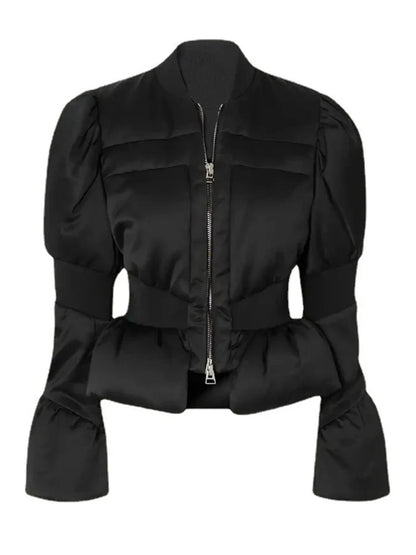 Gepolsterte Satin-Daunen-Peplum-Jacke