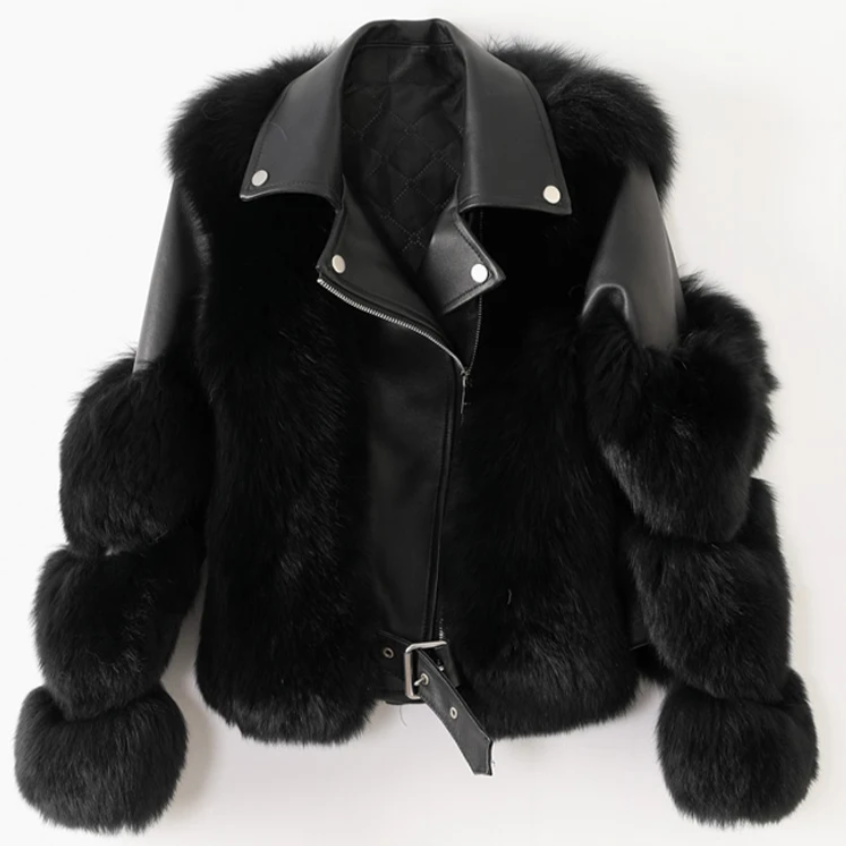 Luxuriöse Lederfelljacke
