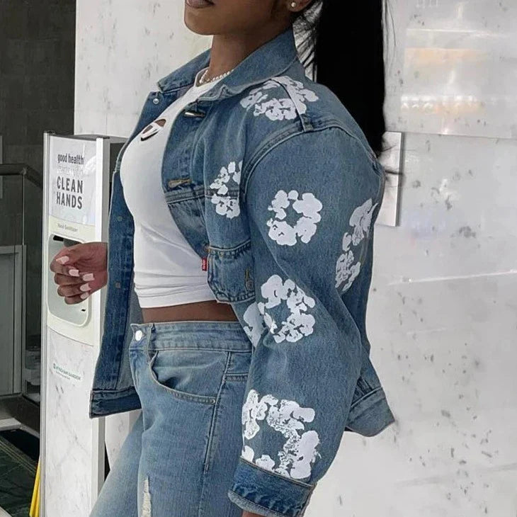 Blumenmuster Denimjacke
