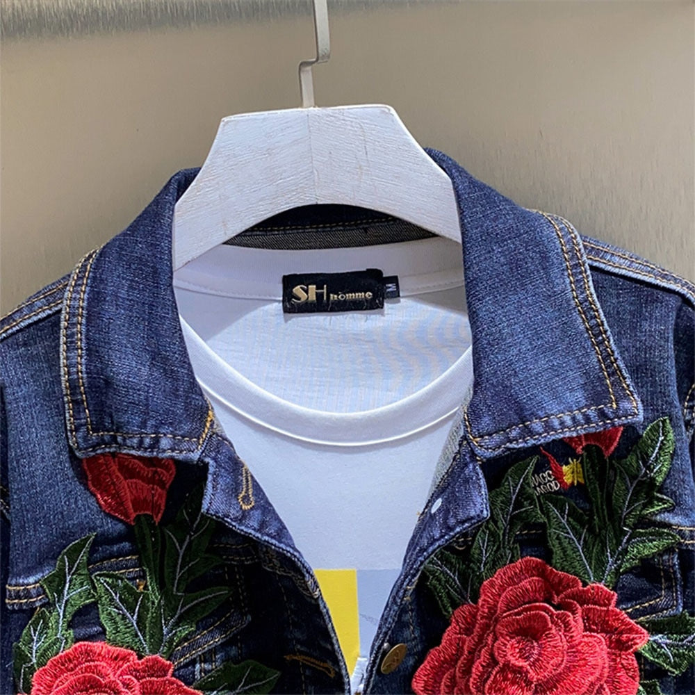 Rote Rose Denimjacke