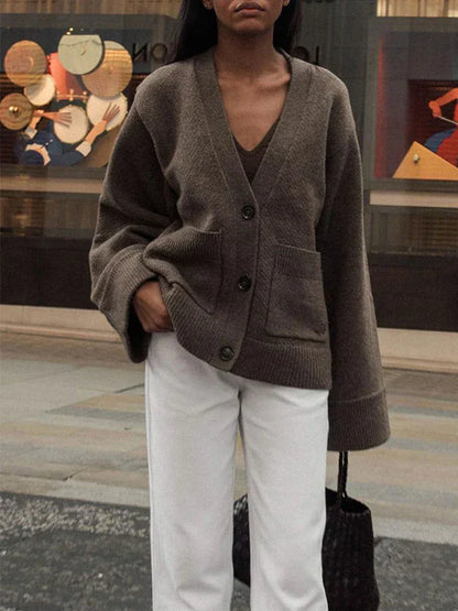Elinor - Damen Strickjacke Einfarbig Langarm