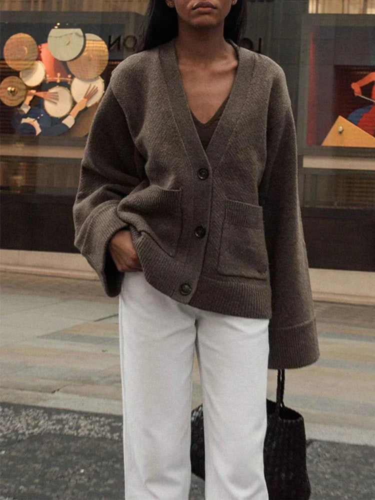 Elinor - Damen Strickjacke Einfarbig Langarm