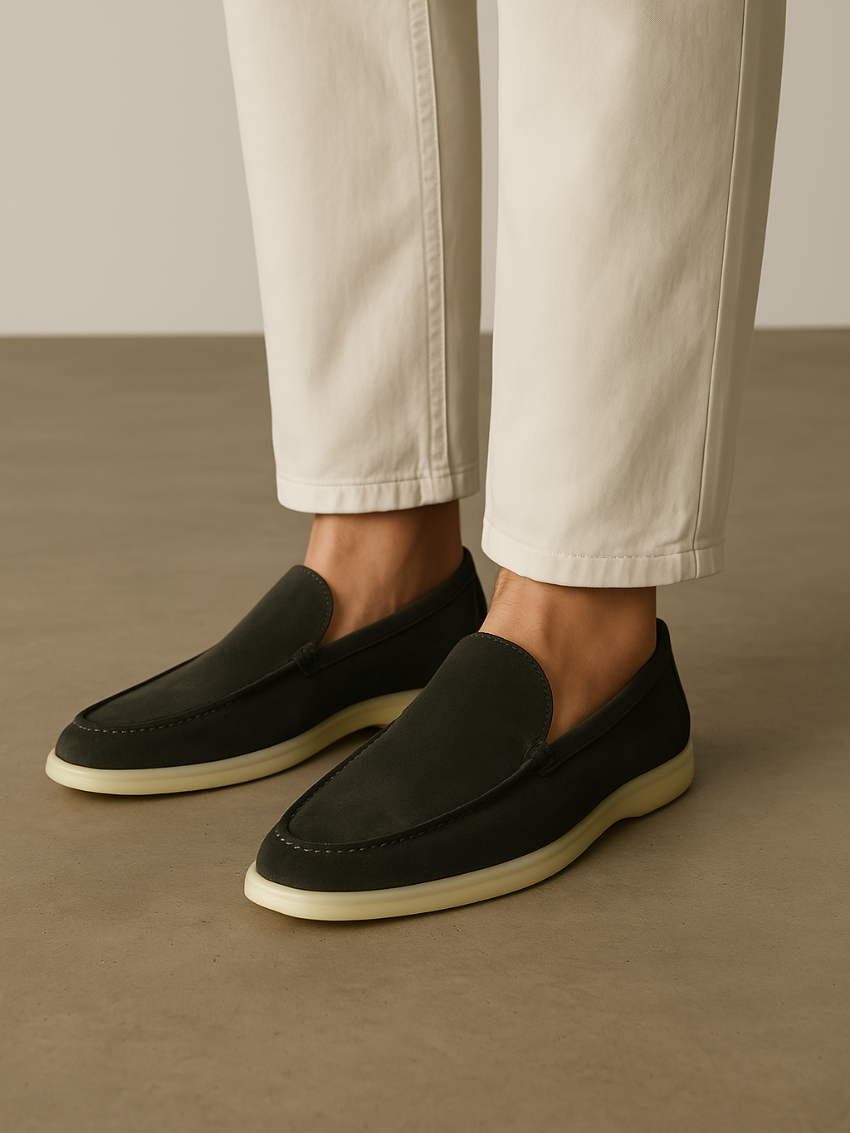Verfeinerte Wildleder Slipper – Dunkelgrün