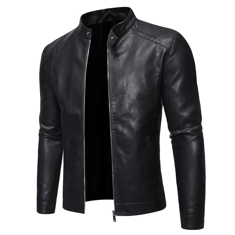 Giacca in Pelle con Collo Alto