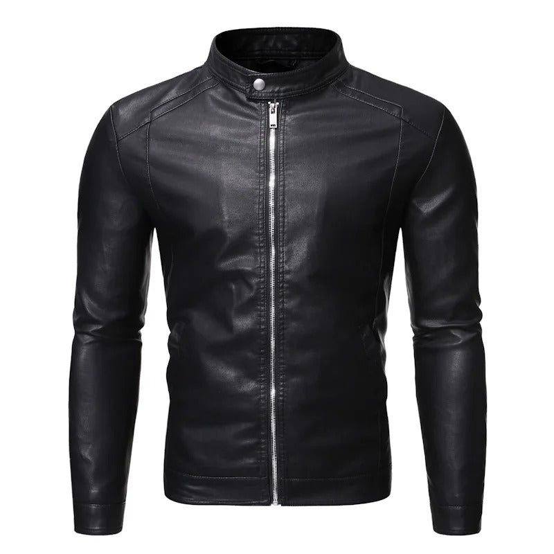 Giacca in Pelle con Collo Alto