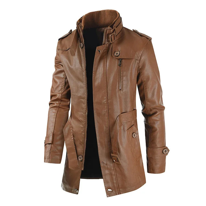 Giacca Biker Lunga in Pelle Elegante