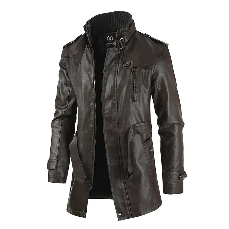 Giacca Biker Lunga in Pelle Elegante