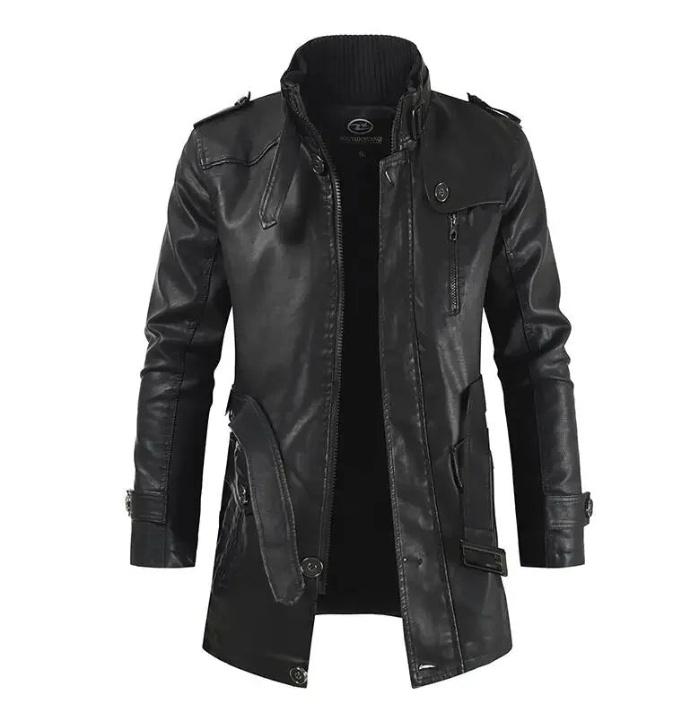 Giacca Biker Lunga in Pelle Elegante